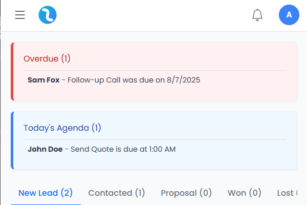 Today's Agenda widget showing overdue tasks